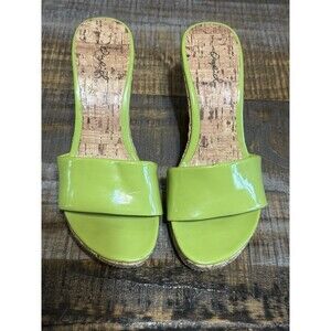Like Green Patent Cork Wedge Slide Sandler Size 8